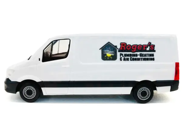 Mercedes-Benz Sprinter Van White "Roger's Plumbing-Heating & Air Conditioning" 1/87 (HO) Plastic Model Car by Promotex #2