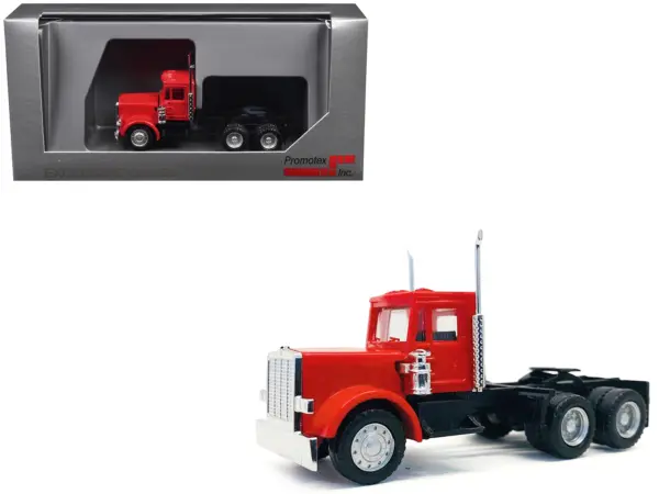 Peterbilt Short Day Cab with Updated Grill Red 1/87 (HO) Plastic Model Car by Promotex #1