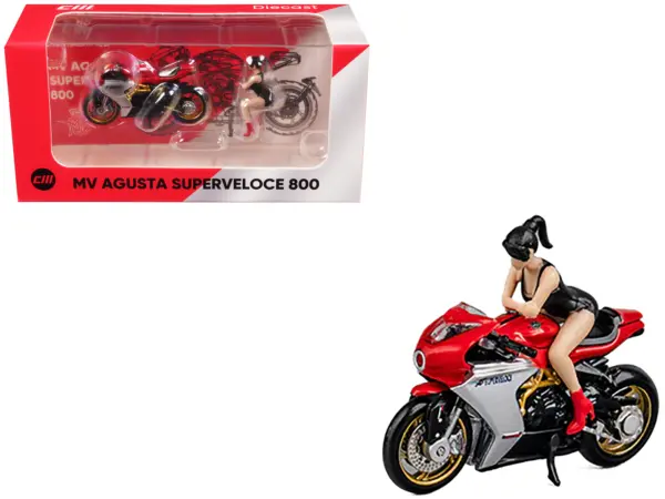 MV Agusta Superveloce 800 Motorcycle Red and Silver with Figure 1/64 Diecast Model by CM Model #1