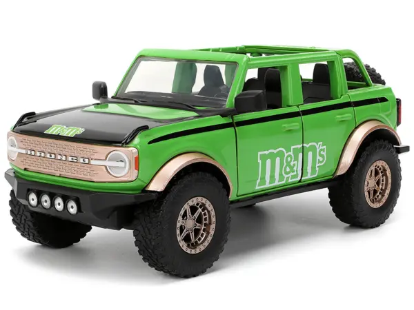 2021 Ford Bronco Green with Black Stripes and Green M&M's Diecast Figure "Hollywood Rides" Series 1/24 Diecast Model Car by Jada #2
