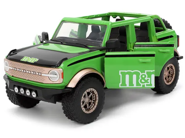 2021 Ford Bronco Green with Black Stripes and Green M&M's Diecast Figure "Hollywood Rides" Series 1/24 Diecast Model Car by Jada #3