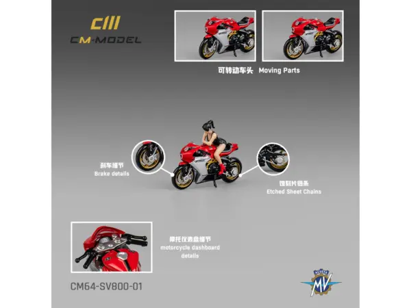 MV Agusta Superveloce 800 Motorcycle Red and Silver with Figure 1/64 Diecast Model by CM Model #5