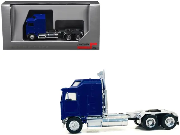 Kenworth K100 with 1-Bar Grill and X-Long Chrome Chassis Blue 1/87 (HO) Plastic Model Car by Promotex #1