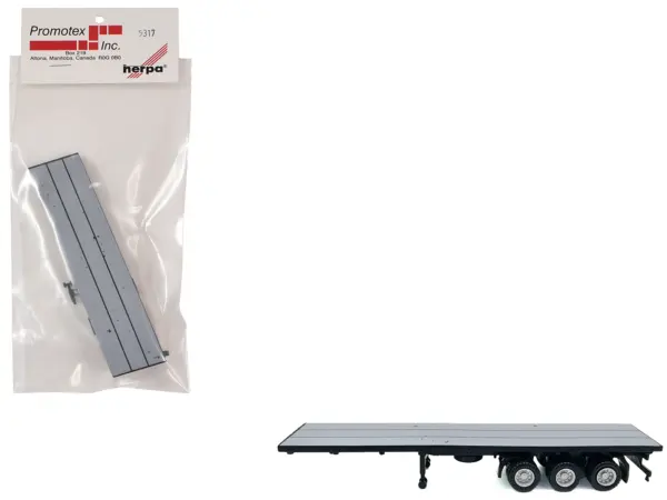 40ft 3-Axle Flatbed Trailer Gray Top 1/87 (HO) Plastic Model by Promotex #1