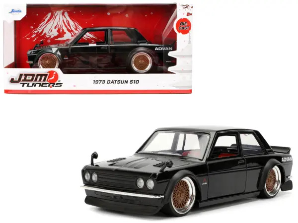 1973 Datsun 510 Black with Gold Wheels "JDM Tuners" Series 1/24 Diecast Model Car by Jada #1