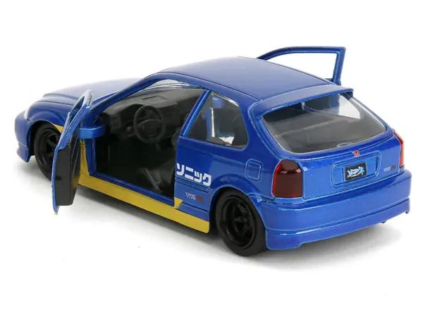 1997 Honda Civic Type R Blue Metallic with Graphics "Sonic the Hedgehog" (1991) Video Game "Hollywood Rides" Series 1/32 Diecast Model Car by Jada #4