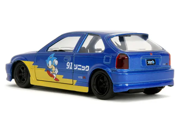 1997 Honda Civic Type R Blue Metallic with Graphics "Sonic the Hedgehog" (1991) Video Game "Hollywood Rides" Series 1/32 Diecast Model Car by Jada #5