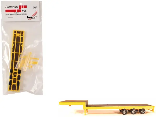 3-Axle Step Deck Equipment Trailer with Ramps Yellow 1/87 (HO) Plastic Model by Promotex #1
