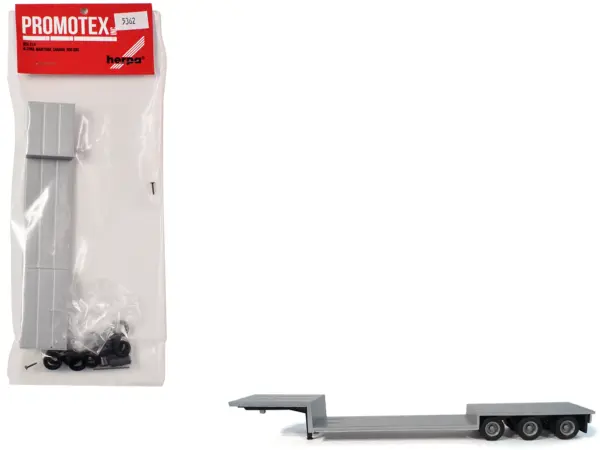 3-Axle Double-Drop Flatbed Trailer Silver Top 1/87 (HO) Plastic Model by Promotex #1