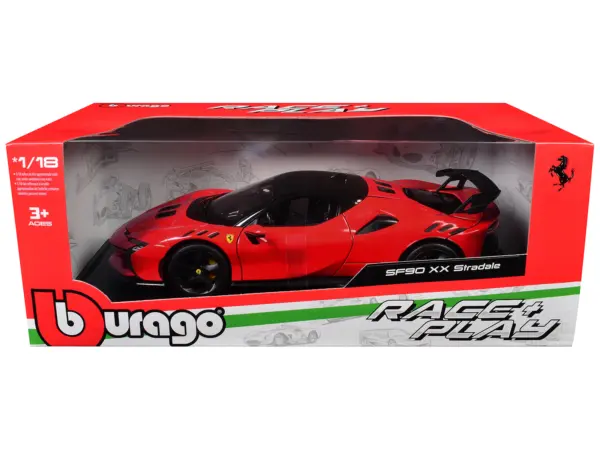 Ferrari SF90 XX Stradale Red with Black Top "Race + Play" Series 1/18 Diecast Model Car by Bburago #1