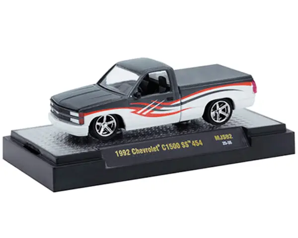 1992 Chevrolet C1500 SS 454 Pickup Truck Gray and White with Graphics Limited Edition to 9680 pieces Worldwide 1/64 Diecast Model Car by M2 Machines #2