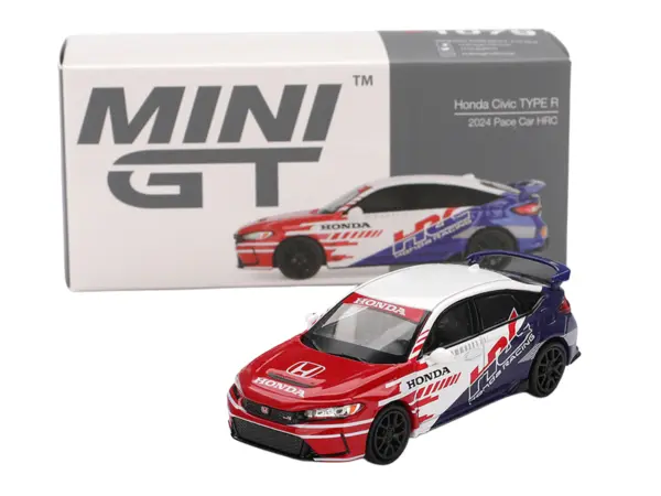Honda Civic TYPE R "2024 Pace Car HRC" White with Red and Blue Graphics Limited Edition 1/64 Diecast Model Car by Mini GT #4