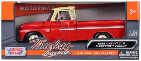 1966 Chevrolet C10 Fleetside Pickup Truck Red with Cream Top "American Classics" 1/24 Diecast Model Car by Motormax #1