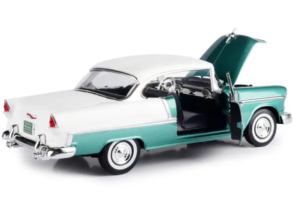 1955 Chevrolet Bel Air Hard Top Green Metallic and White 1/18 Diecast Model Car by Motormax #3