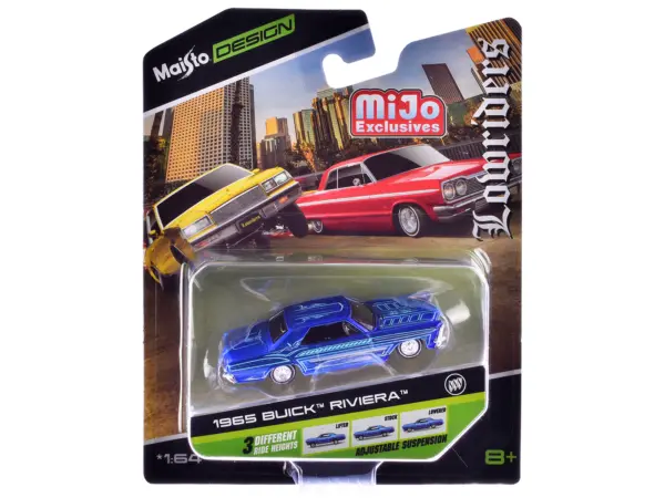 1965 Buick Riviera Candy Blue with Graphics "Lowriders" "Maisto Design" Series 1/64 Diecast Model Car by Maisto #3