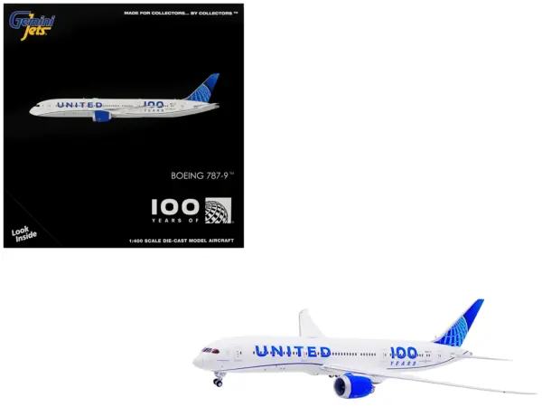 Boeing 787-9 Commercial Aircraft "United Airlines 100 Years" (N61101) White with Blue Tail 1/400 Diecast Model by GeminiJets #1