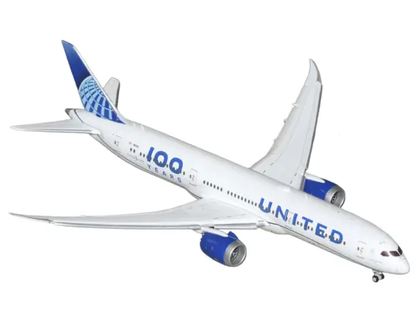 Boeing 787-9 Commercial Aircraft with Flaps Down "United Airlines 100 Years" (N61101) White with Graphics and Blue Tail 1/400 Diecast Model by GeminiJets #2