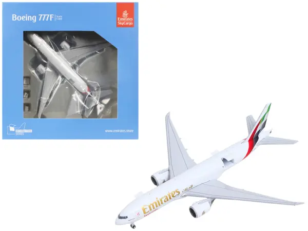 Boeing 777F Commercial Aircraft "Emirates SkyCargo" (A6-EFV) White with Striped Tail "Interactive Series" 1/400 Diecast Model by GeminiJets #1