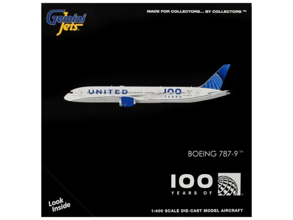 Boeing 787-9 Commercial Aircraft "United Airlines 100 Years" (N61101) White with Blue Tail 1/400 Diecast Model by GeminiJets #3