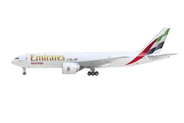 Boeing 777F Commercial Aircraft "Emirates SkyCargo" (A6-EFV) White with Striped Tail 1/400 Diecast Model by GeminiJets #2