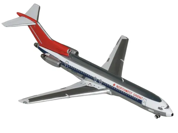 Boeing 727-200 Commercial Aircraft "Northwest Orient" (N298US) Silver with White Stripes and Red Tail 1/400 Diecast Model by GeminiJets #2