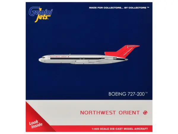 Boeing 727-200 Commercial Aircraft "Northwest Orient" (N298US) Silver with White Stripes and Red Tail 1/400 Diecast Model by GeminiJets #3