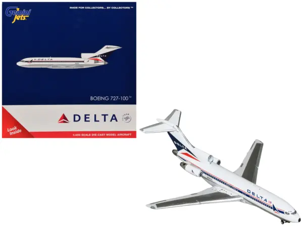 Boeing 727-100 Commercial Aircraft "Delta Air Lines" (N1633) White with Red and Blue Stripes 1/400 Diecast Model by GeminiJets #1