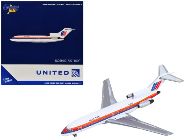 Boeing 727-100 Commercial Aircraft "United Airlines - Saul Bass Livery" (N7001U) White with Stripes 1/400 Diecast Model by GeminiJets #1