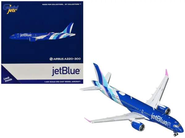 Airbus A220-300 Commercial Aircraft "JetBlue Airways" (N3241J) Blue with Striped Tail 1/400 Diecast Model by GeminiJets #1