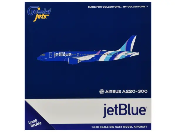 Airbus A220-300 Commercial Aircraft "JetBlue Airways" (N3241J) Blue with Striped Tail 1/400 Diecast Model by GeminiJets #3
