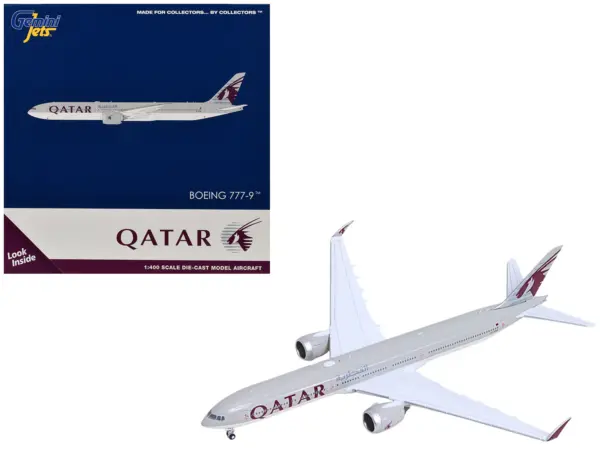 Boeing 777-9 Commercial Aircraft "Qatar Airways" (A7-BKA) Gray with Dark Red Tail Graphics 1/400 Diecast Model GeminiJets #1