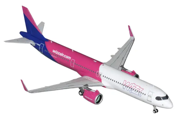 Airbus A321neo Commercial Aircraft "Wizz Air" (G-WUNB) White and Pink with Purple Tail "Gemini 200" Series 1/200 Diecast Model by GeminiJets #2
