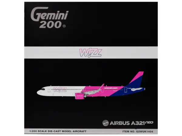 Airbus A321neo Commercial Aircraft "Wizz Air" (G-WUNB) White and Pink with Purple Tail "Gemini 200" Series 1/200 Diecast Model by GeminiJets #3