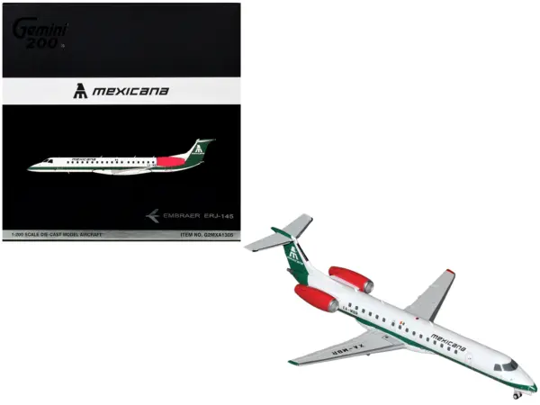 Embraer ERJ-145 Commercial Aircraft "Mexicana de Aviacion" (XA-MBR) White with Green Stripes and Tail "Gemini 200" Series 1/200 Diecast Model by GeminiJets #1
