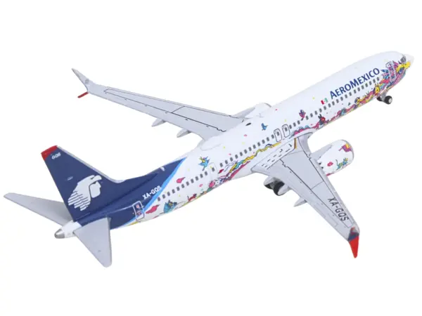 Boeing 737 MAX 9 Commercial Aircraft "Aeromexico - Kukulcan" (XA-GQS) White with Graphics and Blue Tail 1/400 Diecast Model by GeminiJets #5