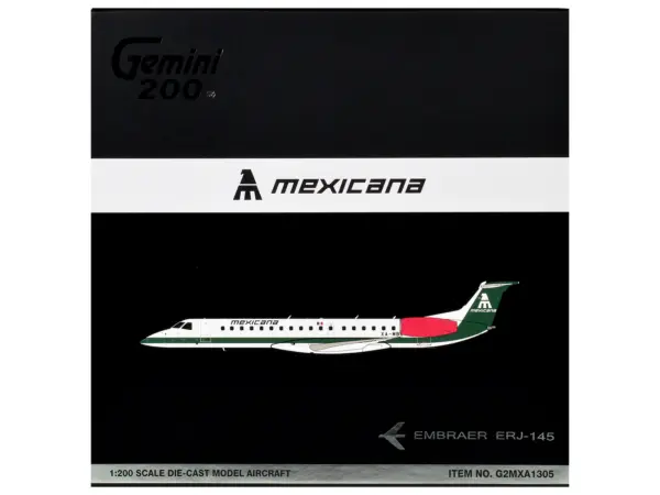 Embraer ERJ-145 Commercial Aircraft "Mexicana de Aviacion" (XA-MBR) White with Green Stripes and Tail "Gemini 200" Series 1/200 Diecast Model by GeminiJets #3
