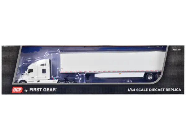 Kenworth T680 with 76" High Roof Sleeper and 53' Smooth Sided Dry Goods Trailer White 1/64 Diecast Model by DCP/First Gear #3