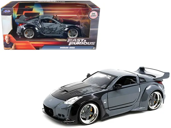 D.K.'s Nissan 350Z Gray and Black with Graphics "Fast & Furious" Movie 1/24 Diecast Model Car by Jada #1