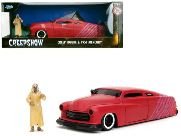1951 Mercury Matt Red with Purple Stripes and Creep Diecast Figure "Creepshow" (1982) Movie "Hollywood Rides" Series 1/24 Diecast Model Car by Jada #1