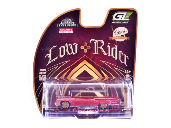 1963 Chevrolet Impala Lowrider "Michael Heralda Special Edition" Red Metallic with Cream Top and Interior with Gold Graphics "Hobby Exclusive" Series 1/64 Diecast Model Car by Greenlight #1