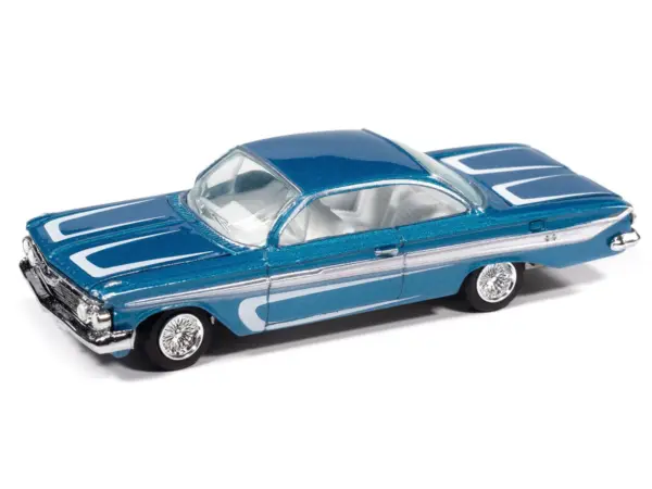 1961 Chevrolet Impala SS 409 Blue Metallic with White Stripes and Interior "Scrapin'" Series 1/64 Diecast Model Car by Johnny Lightning #2