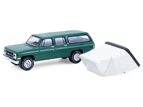 1990 Chevrolet Suburban Green with Modern Rooftop Camper "The Great Outdoors" Series 4 1/64 Diecast Model Car by Greenlight #2