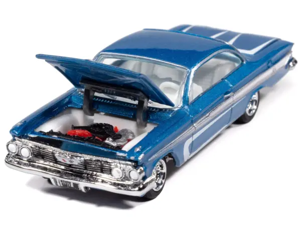 1961 Chevrolet Impala SS 409 Blue Metallic with White Stripes and Interior "Scrapin'" Series 1/64 Diecast Model Car by Johnny Lightning #3