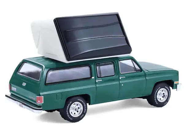 1990 Chevrolet Suburban Green with Modern Rooftop Camper "The Great Outdoors" Series 4 1/64 Diecast Model Car by Greenlight #5
