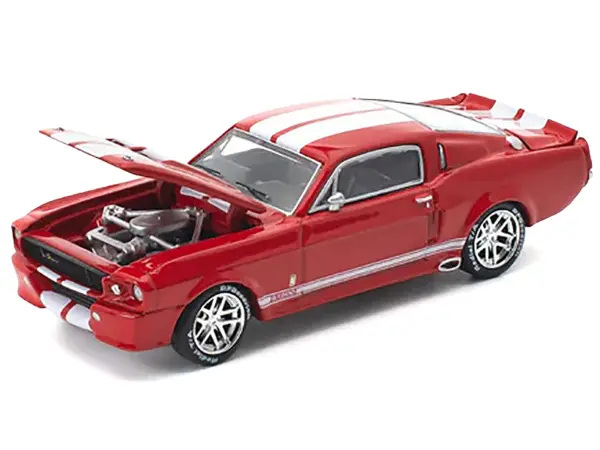 Shelby Mustang GT500 Red Metallic with White Stripes 1/64 Diecast Model Car by Pop Race #2