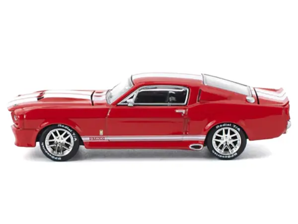 Shelby Mustang GT500 Red Metallic with White Stripes 1/64 Diecast Model Car by Pop Race #3