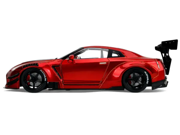 Nissan GT-R (R35) Liberty Walk Body Kit 2.0 RHD (Right Hand Drive) Red Metallic with Carbon Hood "Pink Slips" Series 1/18 Diecast Model Car by Jada #3