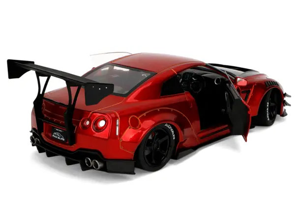 Nissan GT-R (R35) Liberty Walk Body Kit 2.0 RHD (Right Hand Drive) Red Metallic with Carbon Hood "Pink Slips" Series 1/18 Diecast Model Car by Jada #4