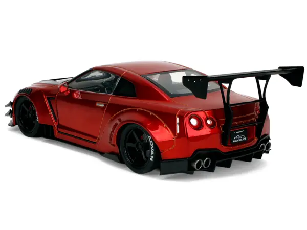 Nissan GT-R (R35) Liberty Walk Body Kit 2.0 RHD (Right Hand Drive) Red Metallic with Carbon Hood "Pink Slips" Series 1/18 Diecast Model Car by Jada #5
