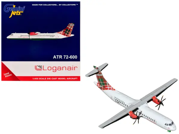 ATR 72-600 Commercial Aircraft "Loganair - Isle of Man's Airline" (G-LMTE) White with Red and Green Plaid Tail 1/400 Diecast Model by GeminiJets #1